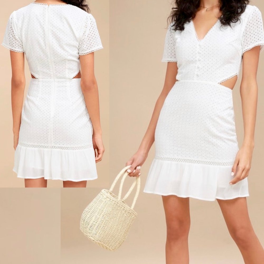 Lost + Wander White Lace Waist Cut-out Dress